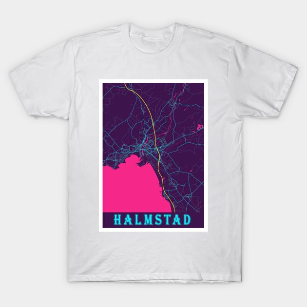 Halmstad Neon City Map T-Shirt by tienstencil